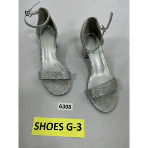 Womans Formal Sandals 8.5 Silver Open Toe Buckle Block Heel